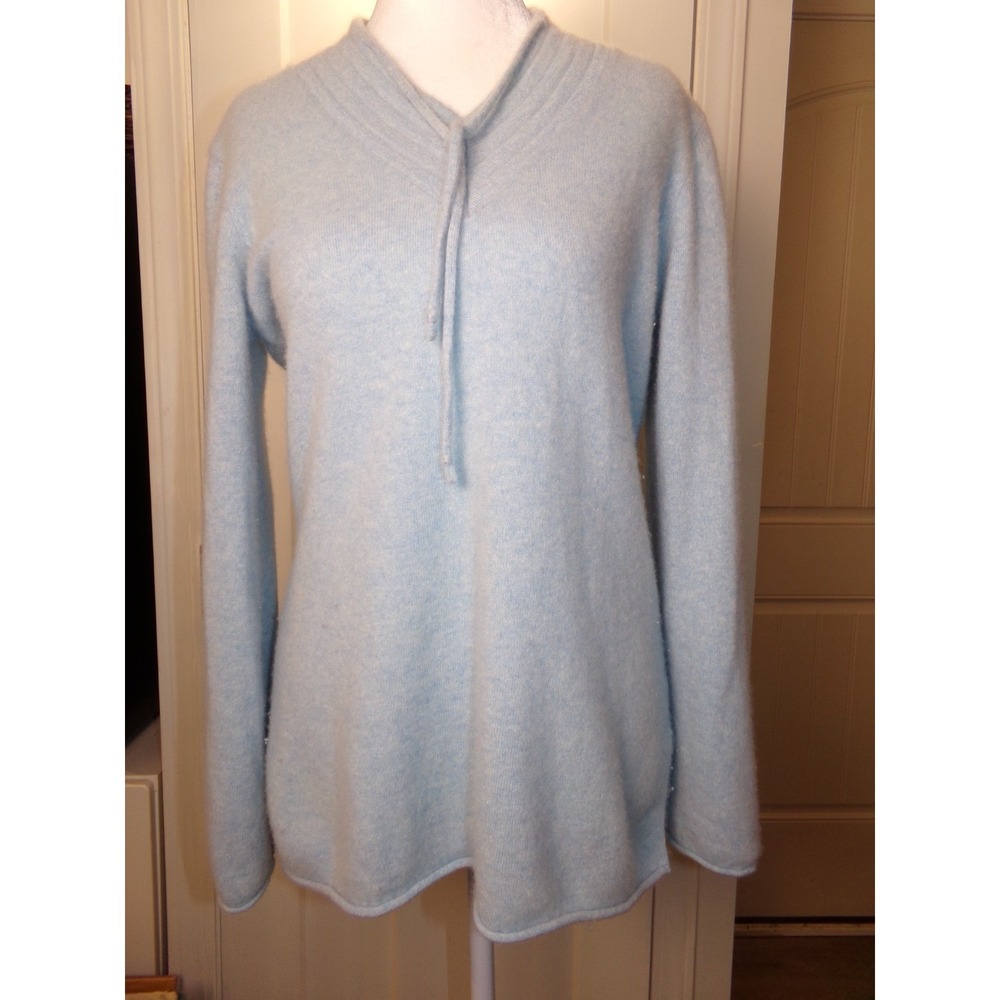 Sundance 100% Cashmere Drawstring V-Neck Sweater Women's Size S Light Blue